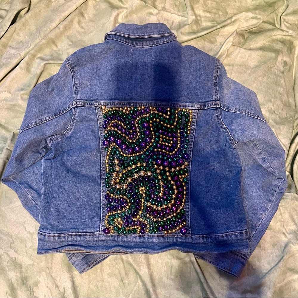 Denim Old Navy Children’s Mardi Gras Abstract Beaded Jacket